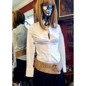 Vintage Italian Wide Leather Belt Beige Reptile Embossed D-Ring